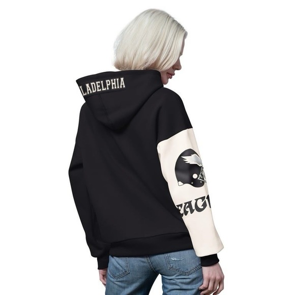 Philadelphia Eagles Women's 2XL Starter Black Full-Zip Hoodie Sweatshirt Relaxed - Picture 9 of 9